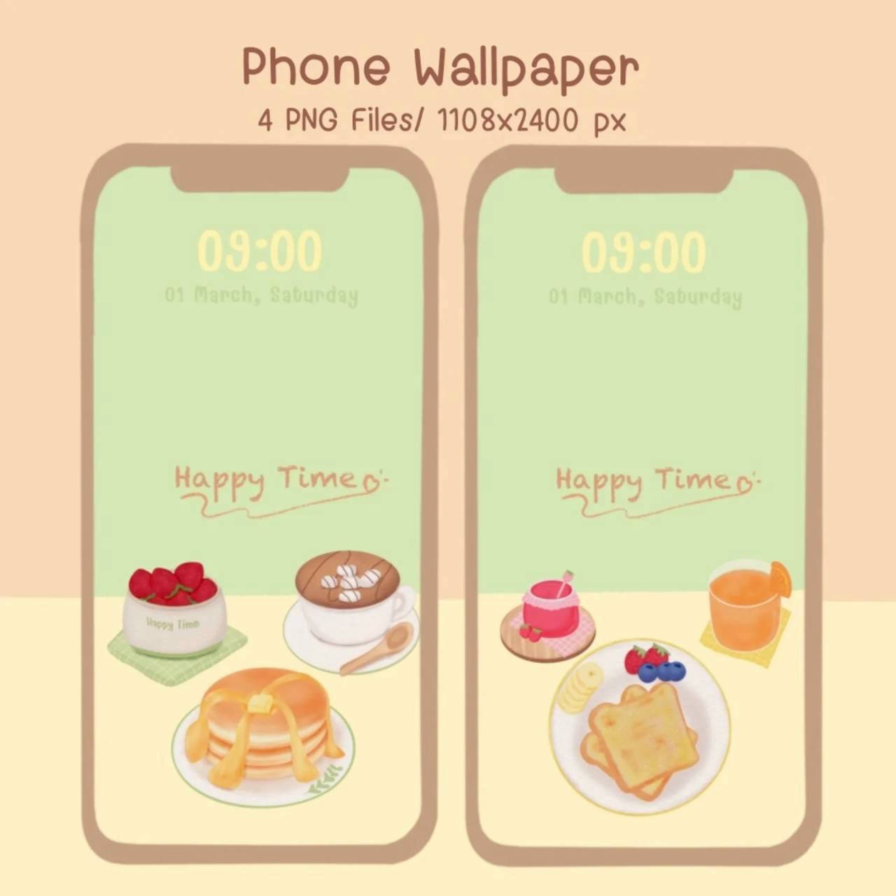 วอลเปเปอร์มือถือ “Happy Time” เซ็ตอาหารเช้า