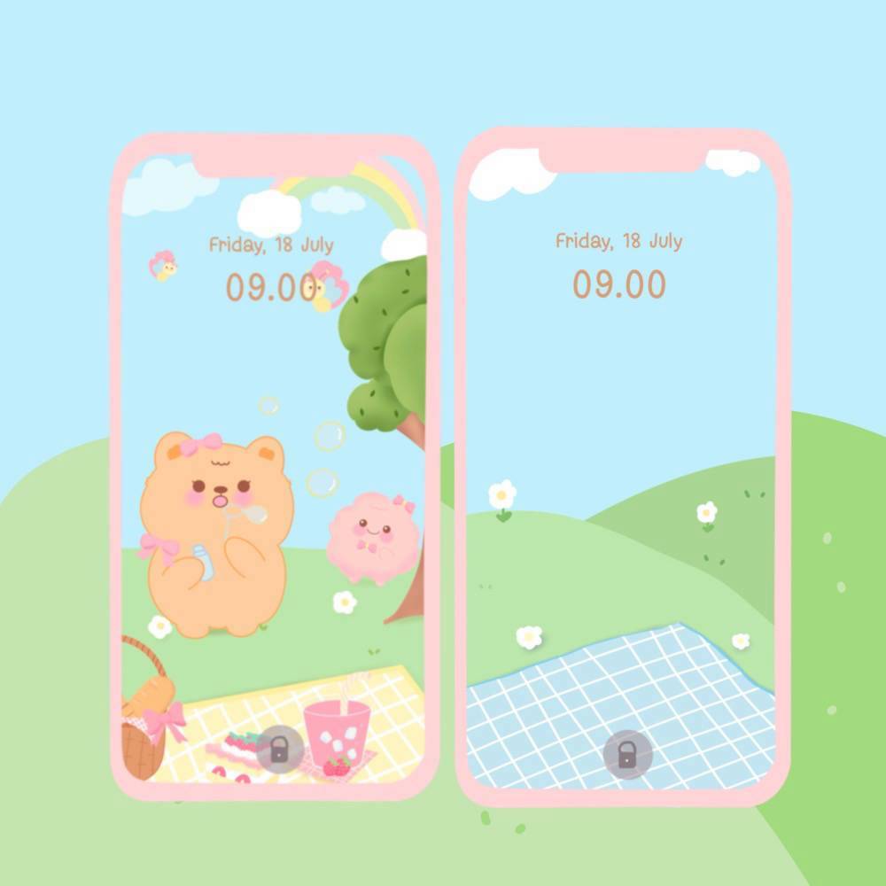 วอลเปเปอร์ปิกนิกหมีน้อย & ไอคอนขนมหวาน - Image 3