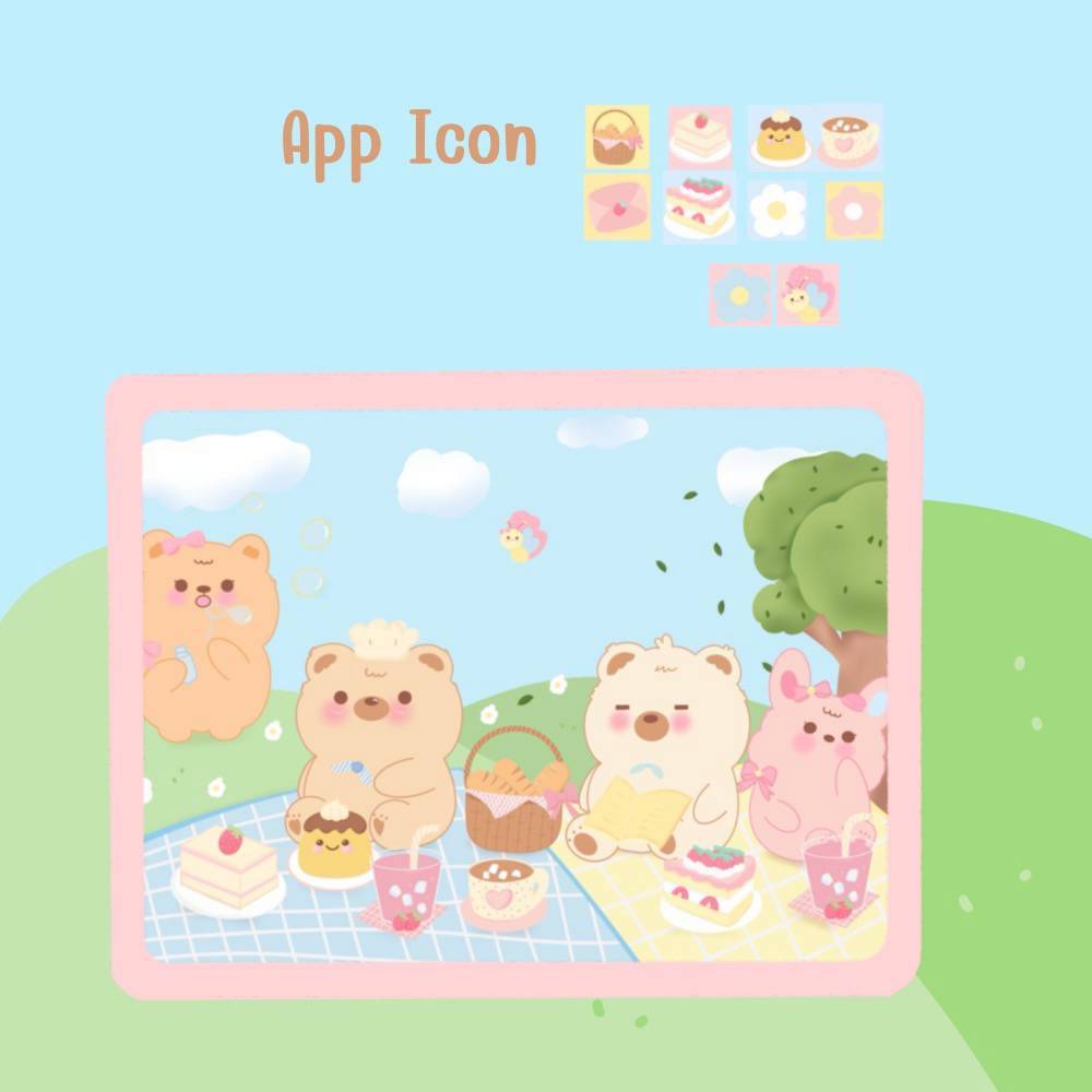 วอลเปเปอร์ปิกนิกหมีน้อย & ไอคอนขนมหวาน - Image 4